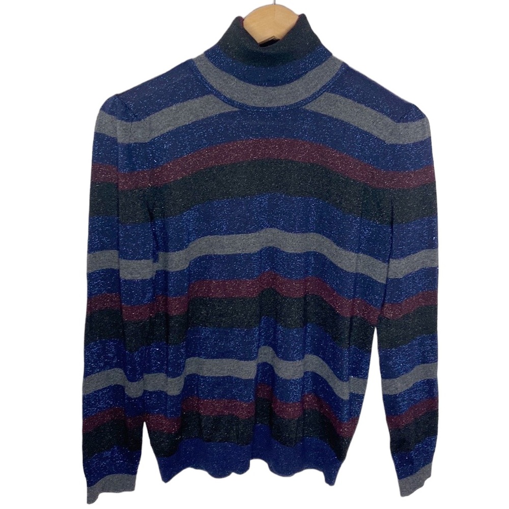 Lauren Ralph Lauren shimmering colorblock striped mockneck sweater size L